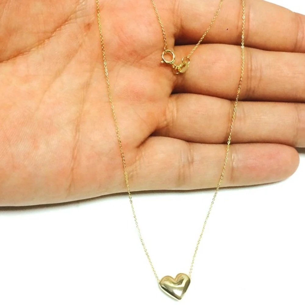 10K Yellow Gold Puffed Heart Pendant Necklace, 18"